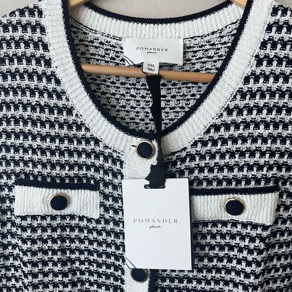 NEW Tuckernuck Pomander Place Dress Navy Stripe Knit Bardot Mini Dress Size XXL - Picture 6 of 9